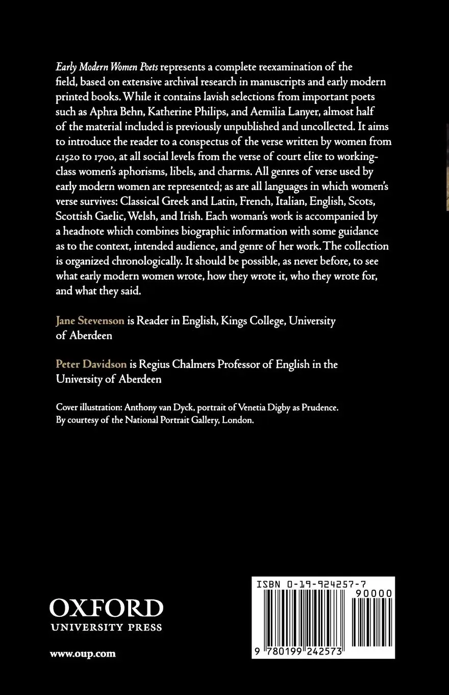 Rückseite: 9780199242573 | Early Modern Women Poets | An Anthology | Peter Davidson (u. a.)