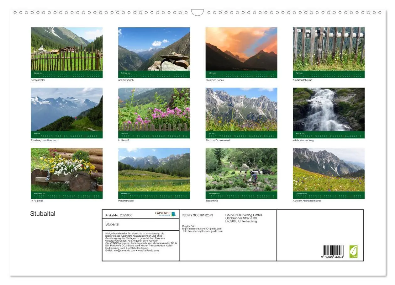 Bild: 9783516112573 | Stubaital (Wandkalender 2026 DIN A2 quer), CALVENDO Monatskalender