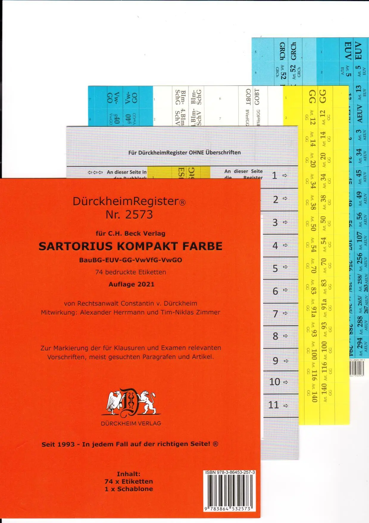 Cover: 9783864532573 | DürckheimRegister® SARTORIUS KOMPAKT-Farbe (2020) Gesetze und §§
