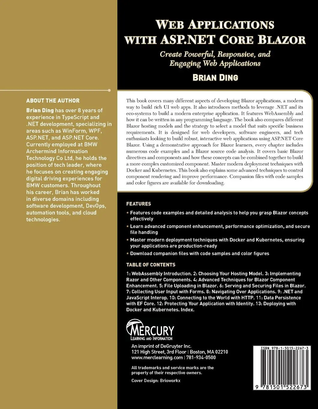Rückseite: 9781501522673 | Web Applications with ASP.NET Core Blazor | Brian Ding | Taschenbuch