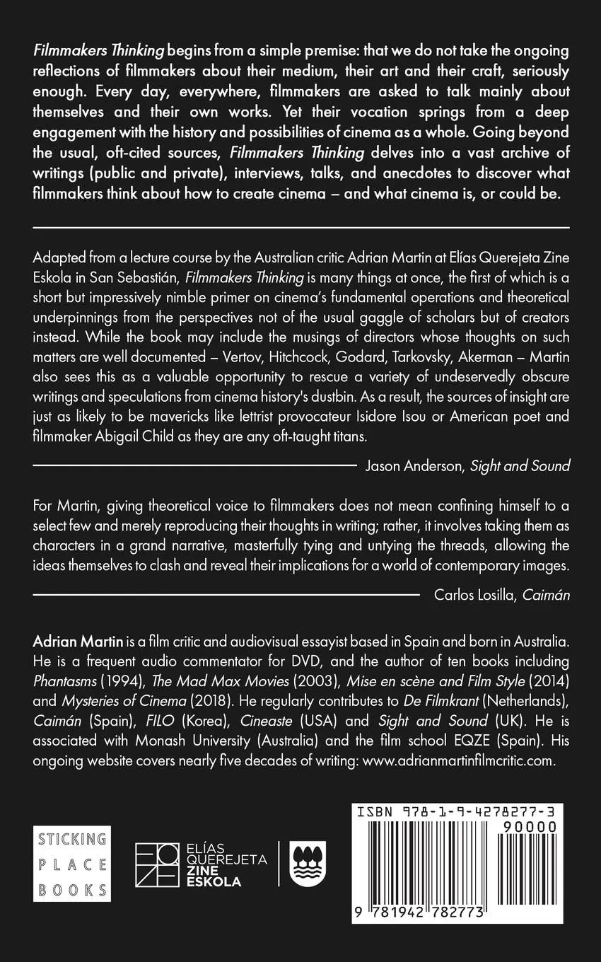 Rückseite: 9781942782773 | Filmmakers Thinking | Adrian Martin | Taschenbuch | Englisch | 2024