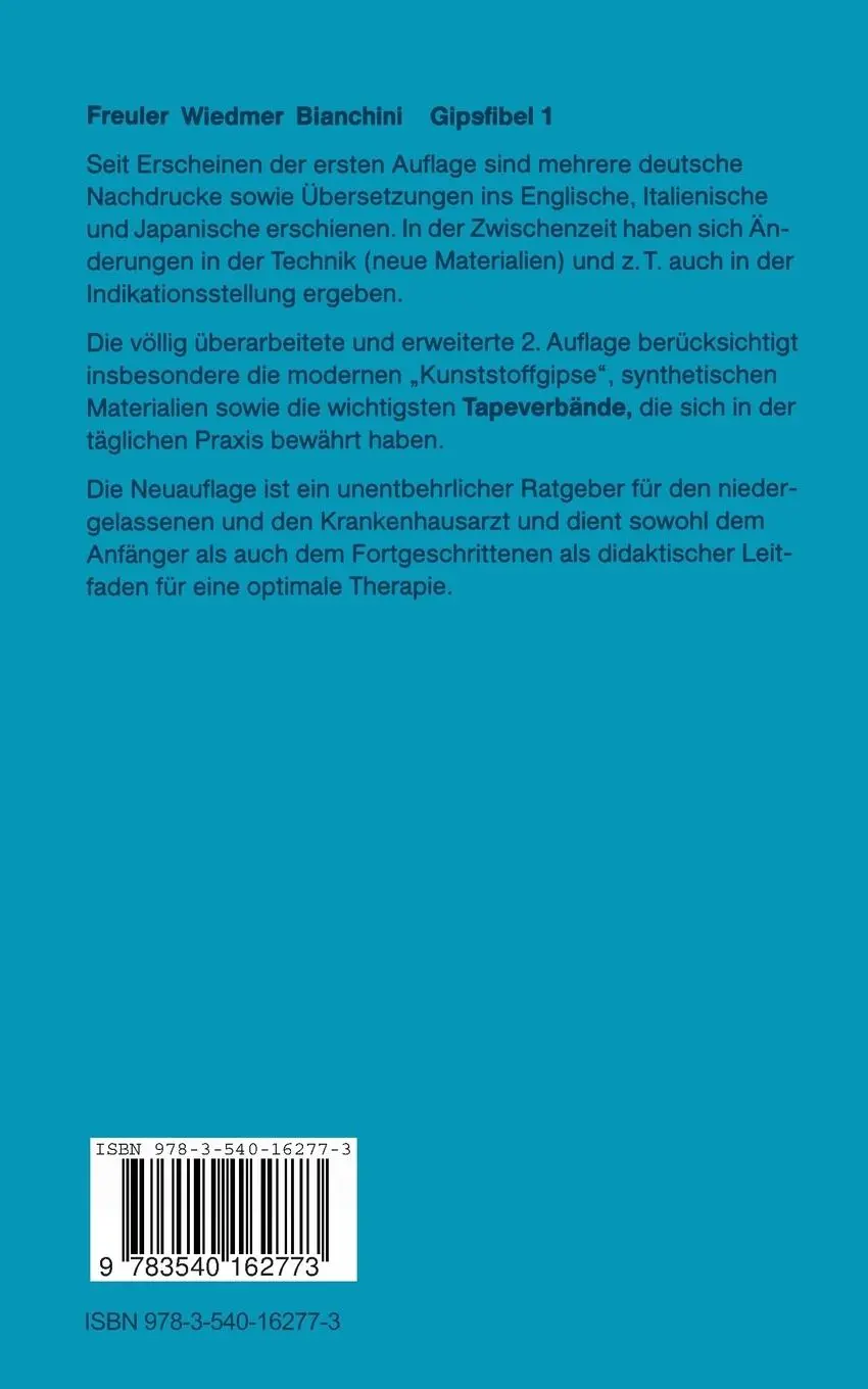 Rückseite: 9783540162773 | Gipsfibel | Franz Freuler (u. a.) | Taschenbuch | xvi | Deutsch | 1986