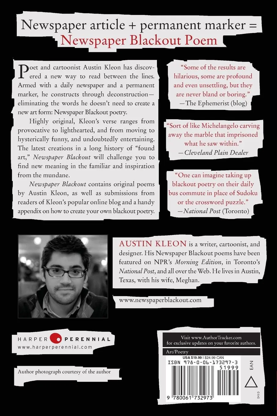 Rückseite: 9780061732973 | Newspaper Blackout | Austin Kleon | Taschenbuch | Englisch | 2010