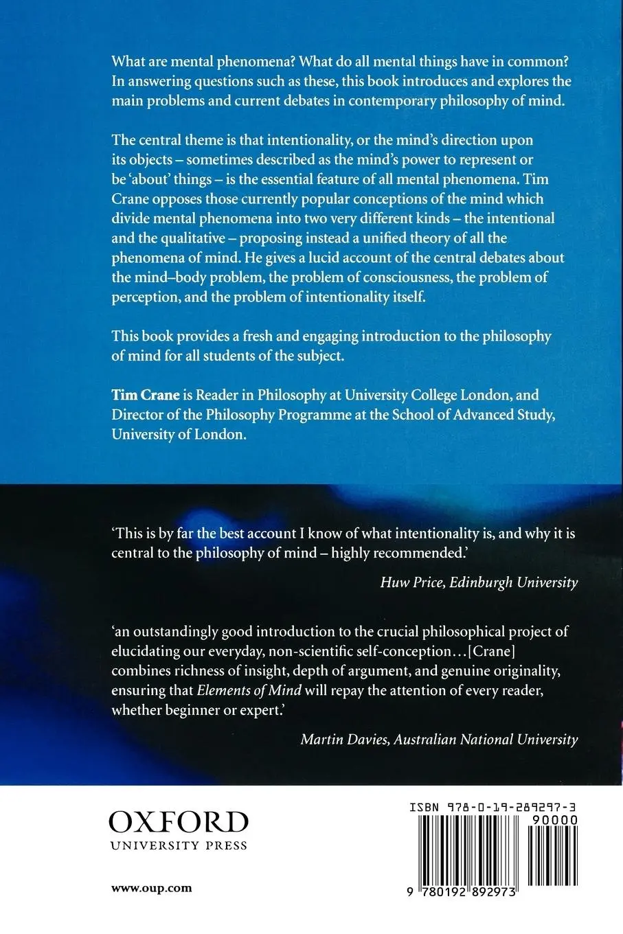 Rückseite: 9780192892973 | Elements of Mind | An Introduction to the Philosophy of Mind | Crane
