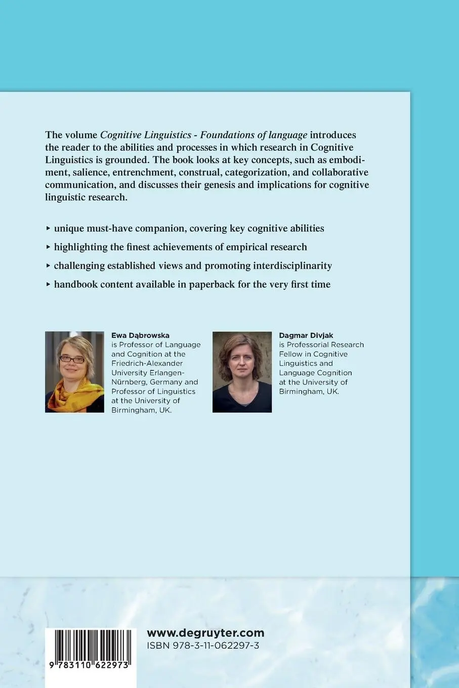 Rückseite: 9783110622973 | Cognitive Linguistics - Foundations of Language | D¿browska (u. a.)