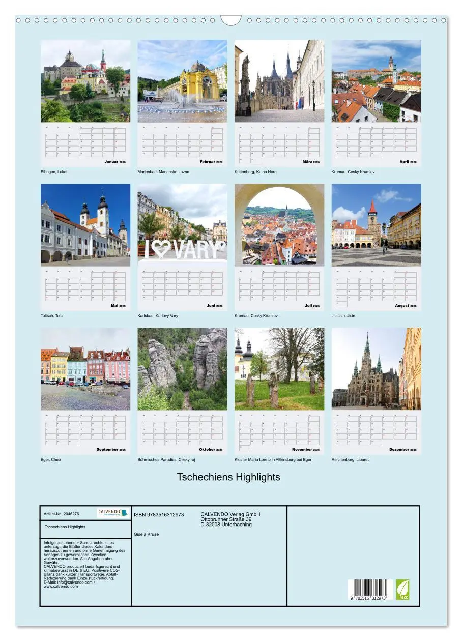 Bild: 9783516312973 | Tschechiens Highlights (Wandkalender 2026 DIN A2 hoch), CALVENDO...