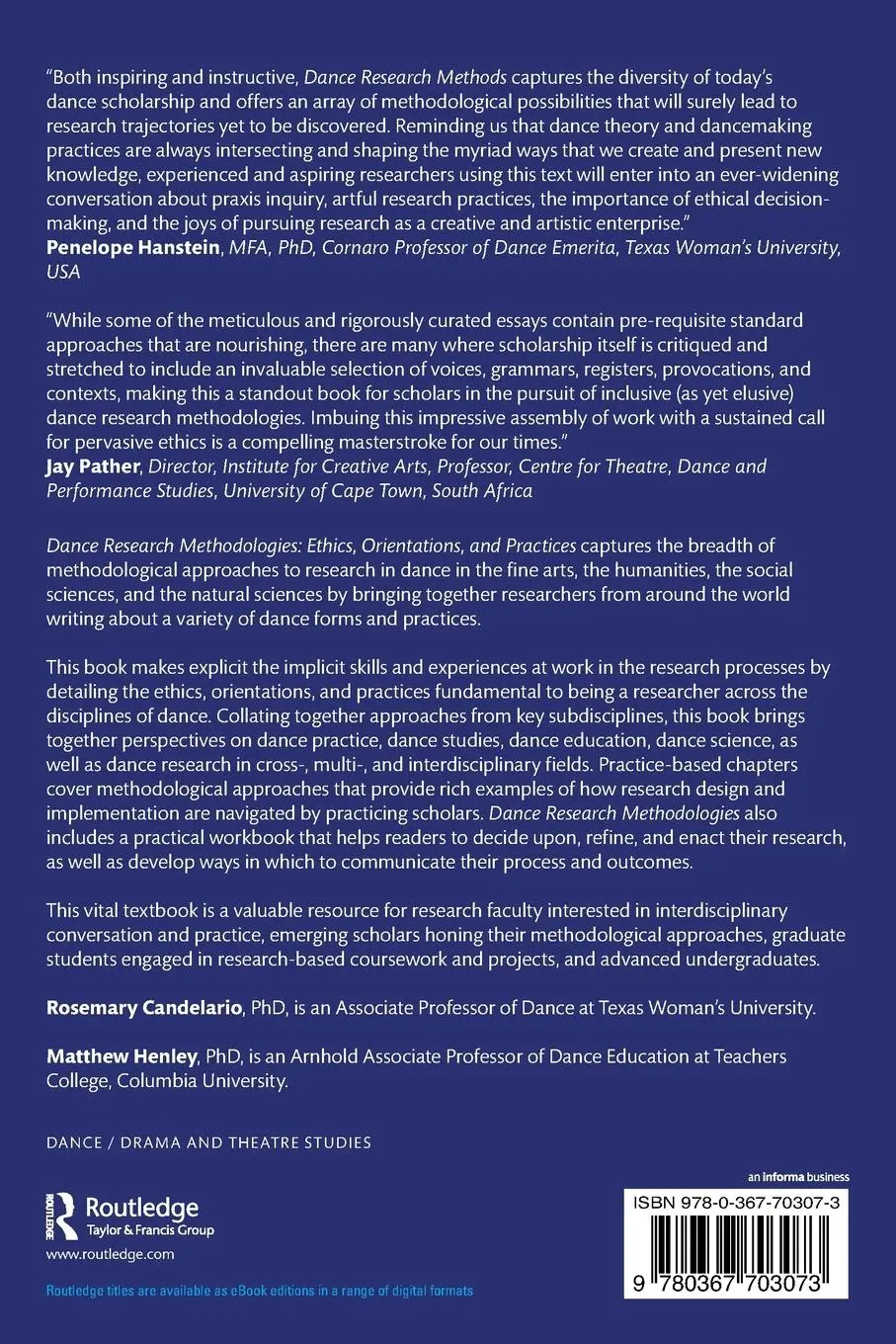 Rückseite: 9780367703073 | Dance Research Methodologies | Ethics, Orientations, and Practices