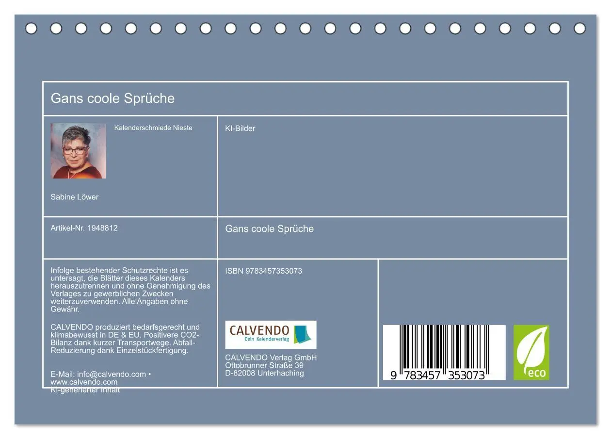 Bild: 9783457353073 | Gans coole Sprüche (Tischkalender 2026 DIN A5 quer), CALVENDO...