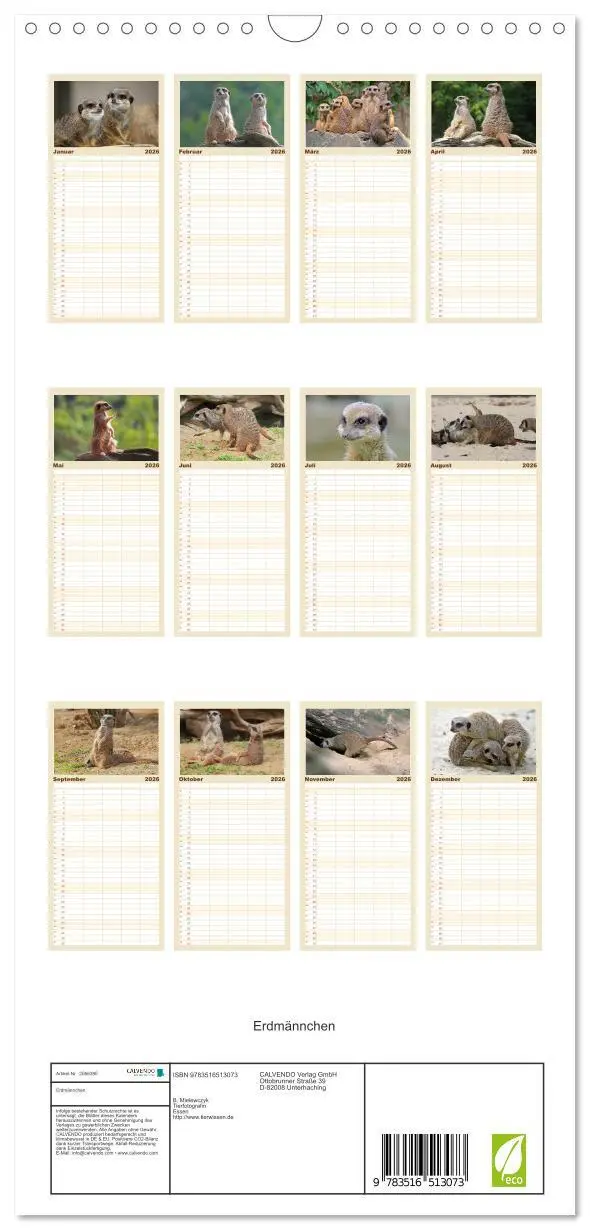 Bild: 9783516513073 | Familienplaner 2026 - Erdmännchen mit 5 Spalten (Wandkalender, 21 x...