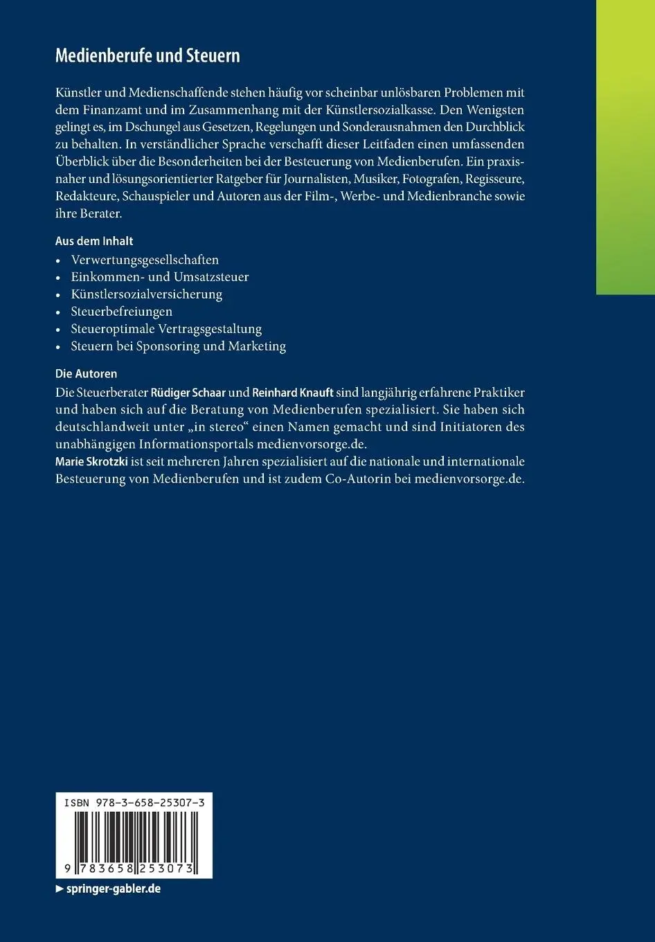 Rückseite: 9783658253073 | Medienberufe und Steuern | Rüdiger Schaar (u. a.) | Taschenbuch | xi