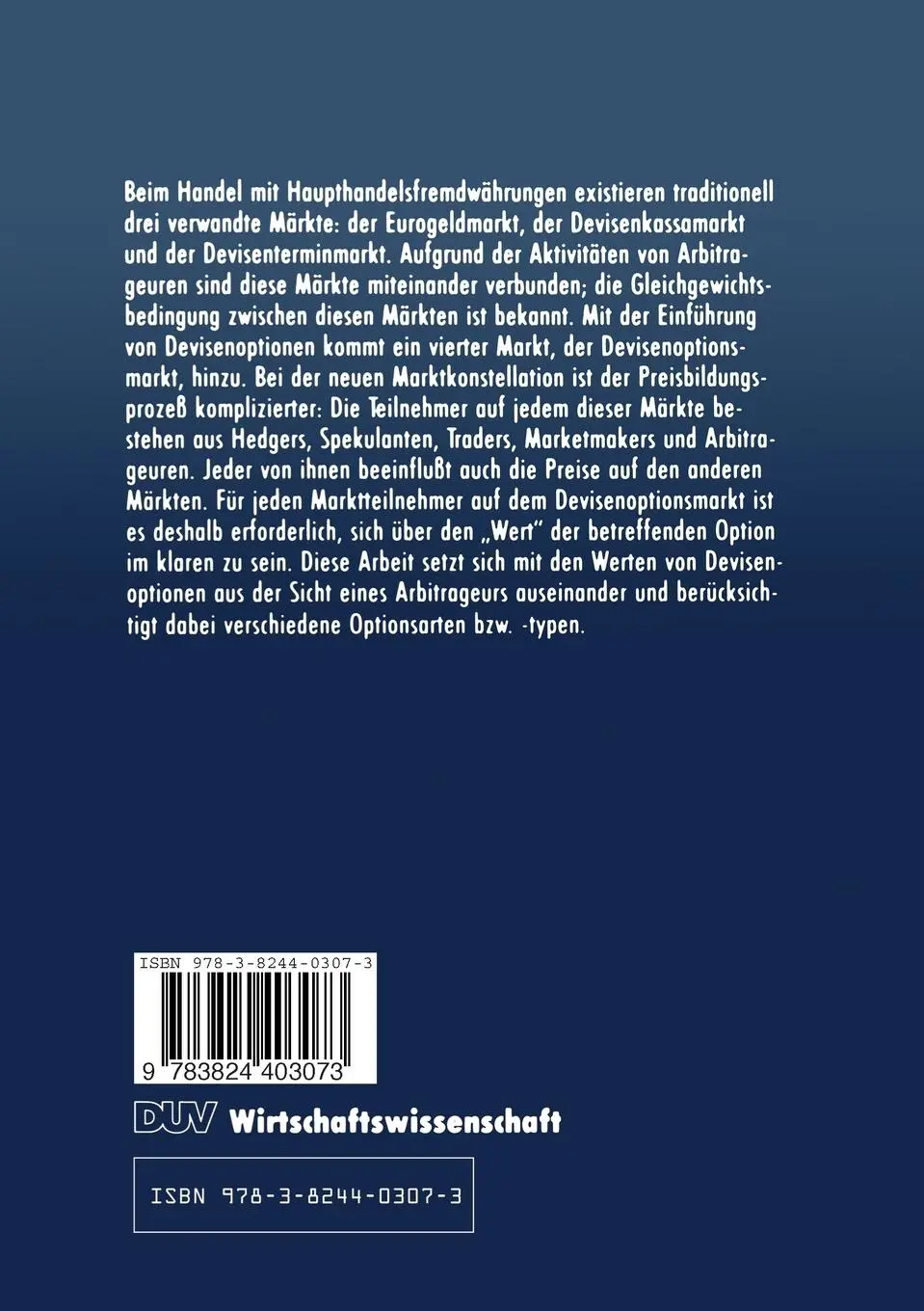 Rückseite: 9783824403073 | Werteingrenzung und Bewertung von Devisenoptionen | Lawrence W. Fong