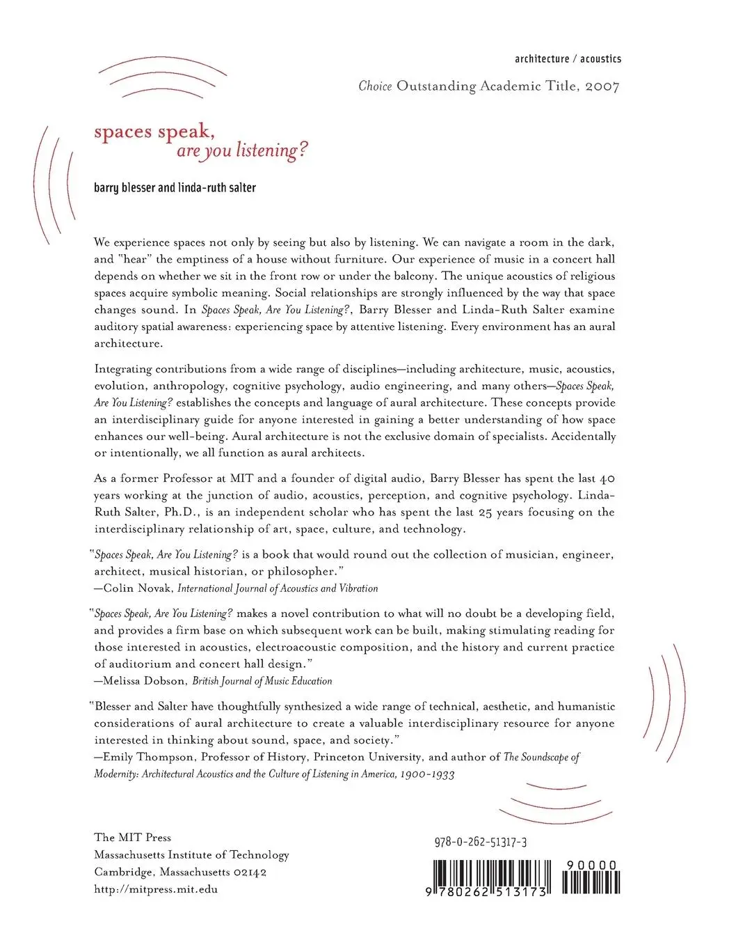 Rückseite: 9780262513173 | Spaces Speak, Are You Listening? | Experiencing Aural Architecture