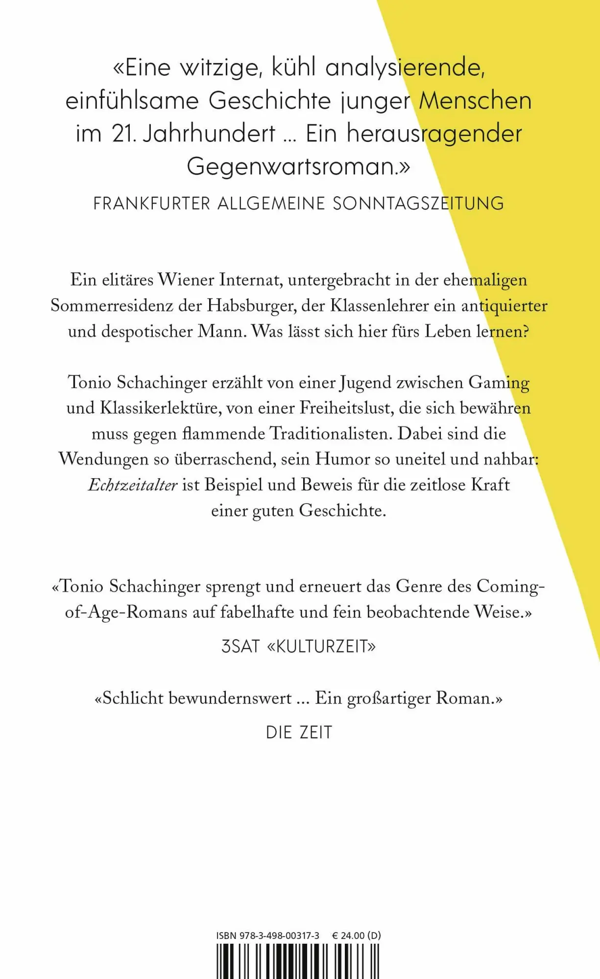 Rückseite: 9783498003173 | Echtzeitalter | Roman Deutscher Buchpreis 2023 | Tonio Schachinger