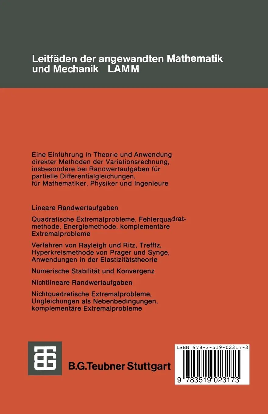 Rückseite: 9783519023173 | Direkte Methoden der Variationsrechnung | Waldemar Velte | Taschenbuch