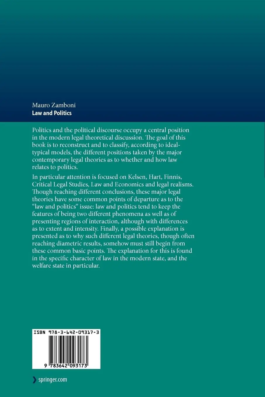 Rückseite: 9783642093173 | Law and Politics | A Dilemma for Contemporary Legal Theory | Zamboni
