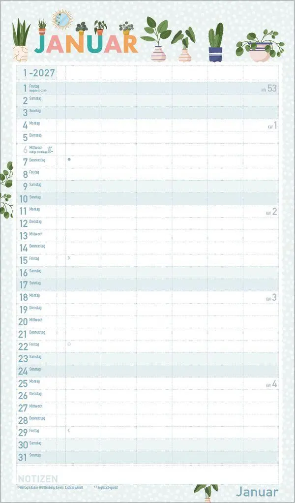 Bild: 9783819303173 | Familienplaner Happy Plants 2027 | Verlag Korsch | Kalender | 14 S.