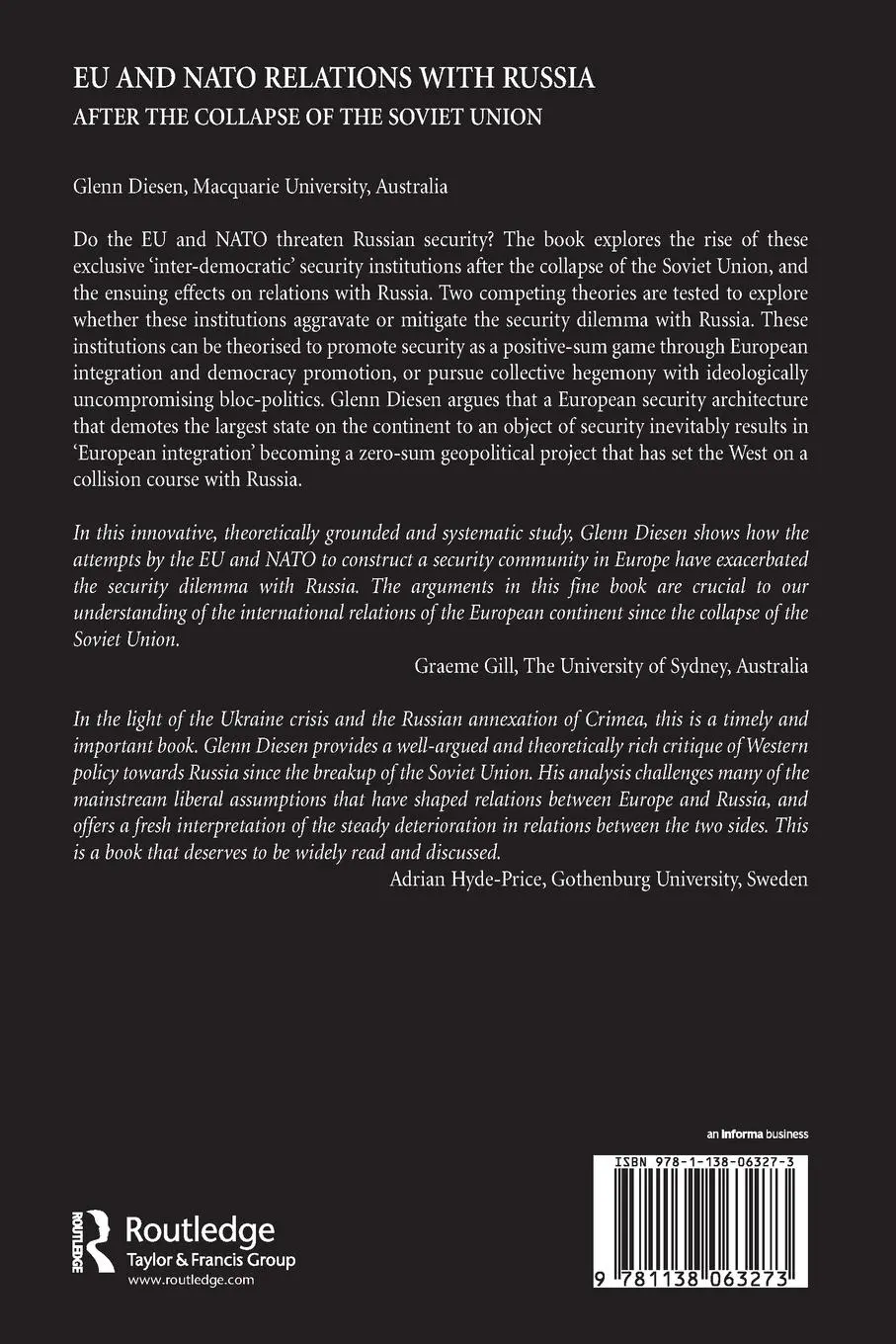 Rückseite: 9781138063273 | EU and NATO Relations with Russia | Glenn Diesen | Taschenbuch | 2017