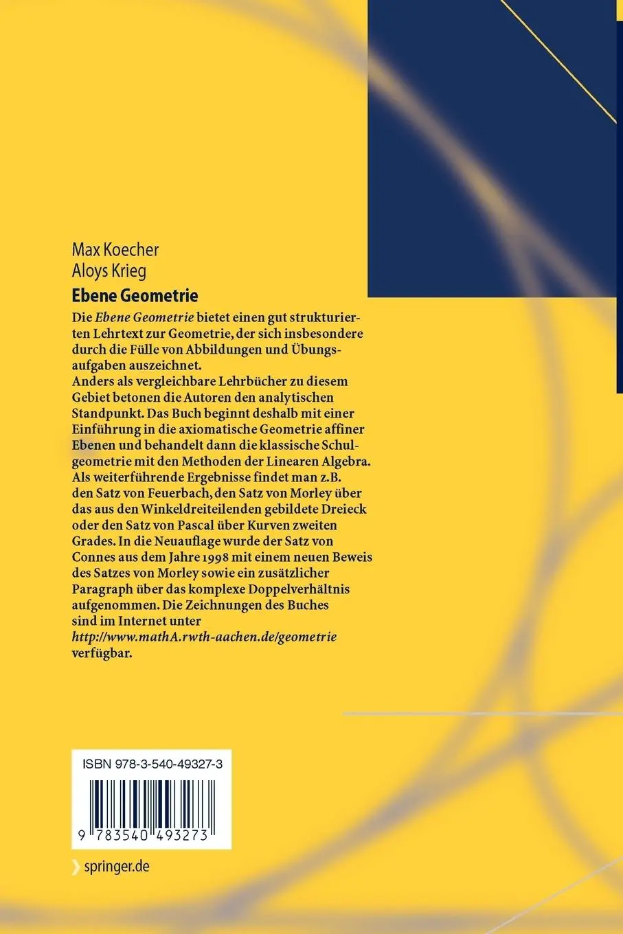 Rückseite: 9783540493273 | Ebene Geometrie | Aloys Krieg (u. a.) | Taschenbuch | xii | Deutsch