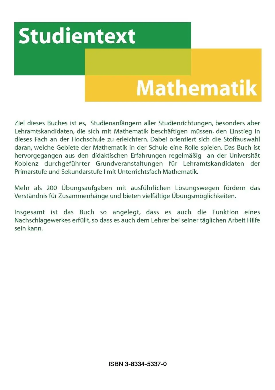 Rückseite: 9783833453373 | Grundlagen der Mathematik für Studium und Lehramt | Lutz Warlich