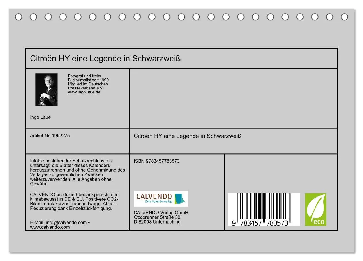 Bild: 9783457783573 | Citroën HY eine Legende in Schwarzweiß (Tischkalender 2026 DIN A5...