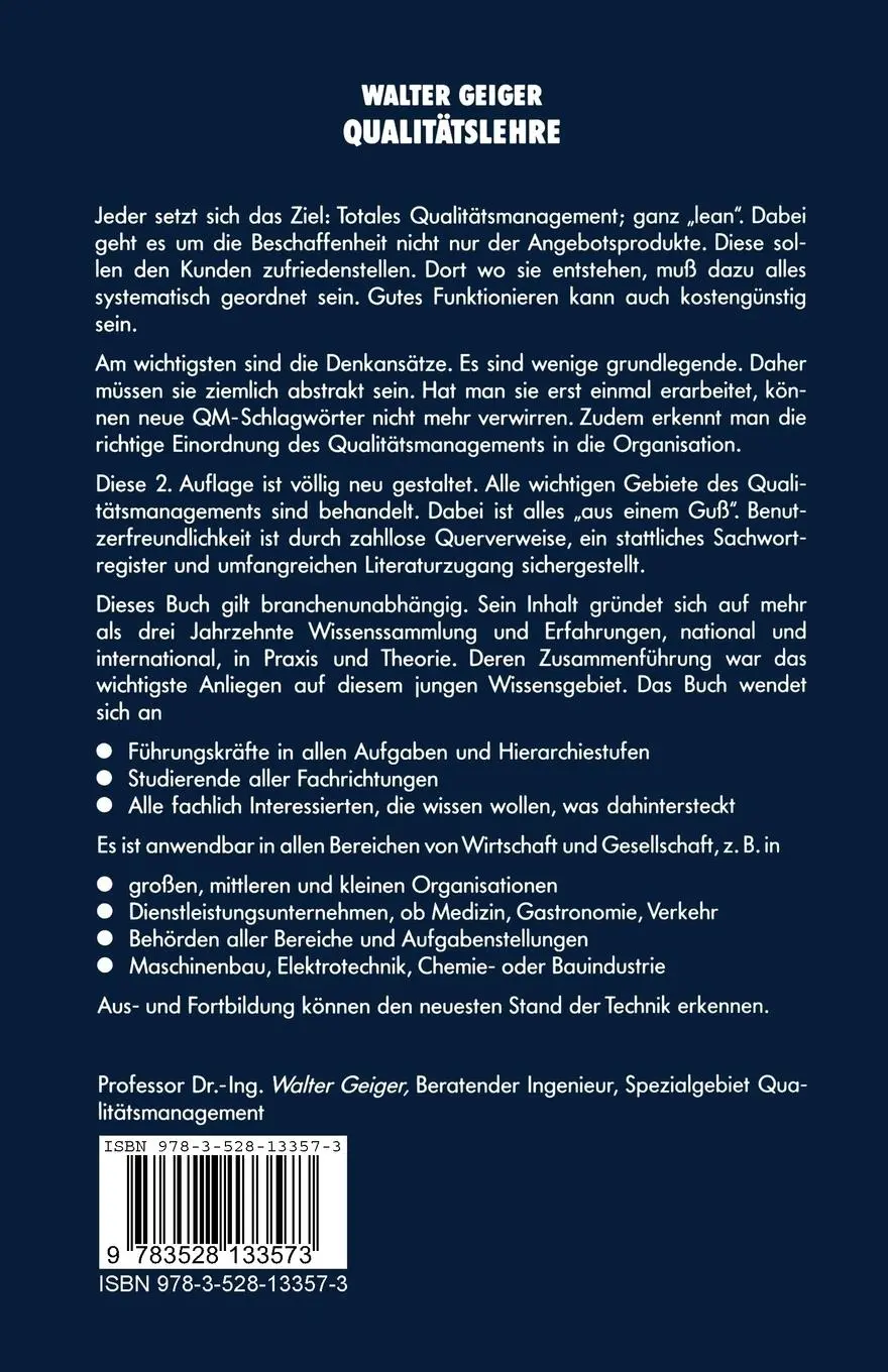 Rückseite: 9783528133573 | Qualitäts Lehre | Einführung · Systematik · Terminologie | Geiger
