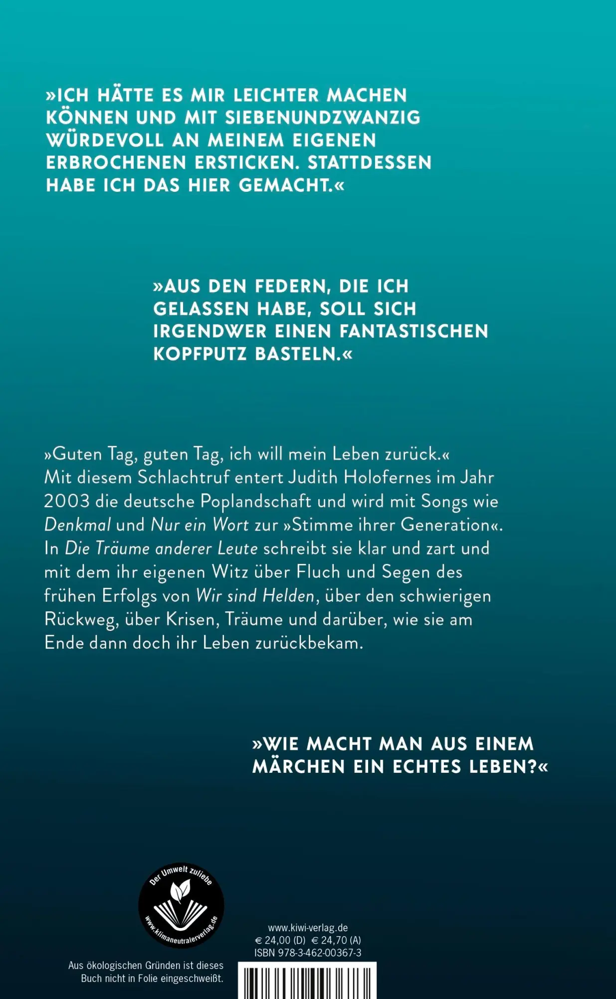 Rückseite: 9783462003673 | Die Träume anderer Leute | Judith Holofernes | Buch | 416 S. | Deutsch