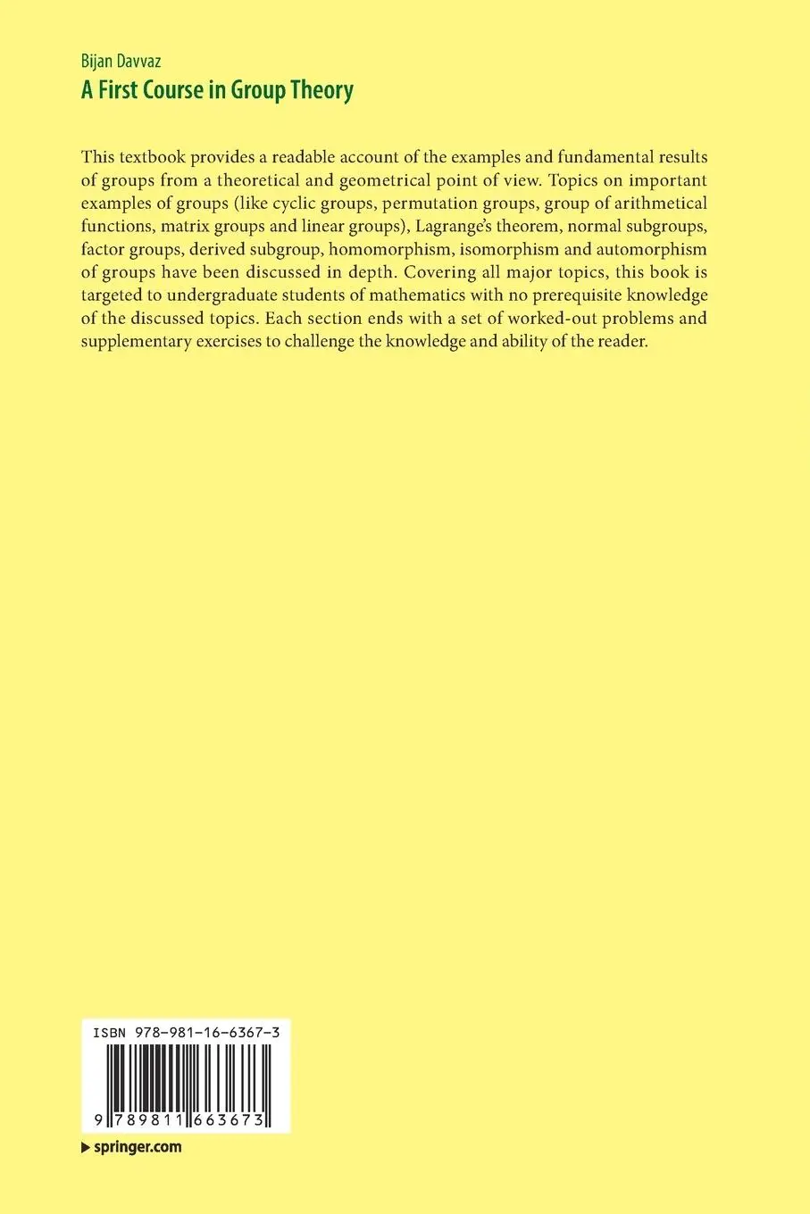 Rückseite: 9789811663673 | A First Course in Group Theory | Bijan Davvaz | Taschenbuch | xv