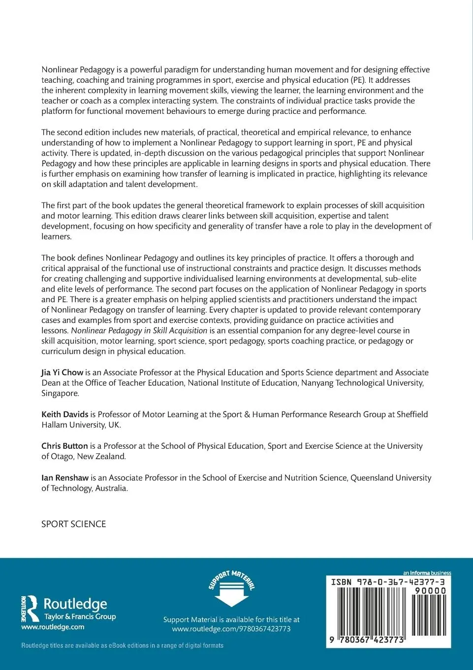 Rückseite: 9780367423773 | Nonlinear Pedagogy in Skill Acquisition | An Introduction | Buch