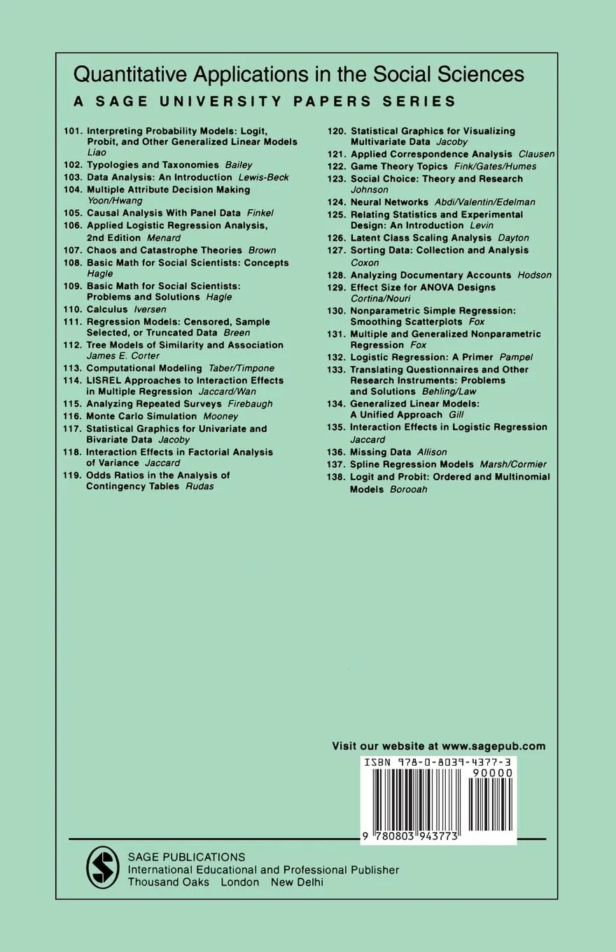 Rückseite: 9780803943773 | Logit Modeling | Practical Applications | Alfred Demaris | Taschenbuch