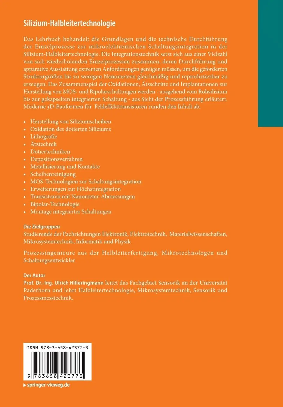 Rückseite: 9783658423773 | Silizium-Halbleitertechnologie | Ulrich Hilleringmann | Taschenbuch