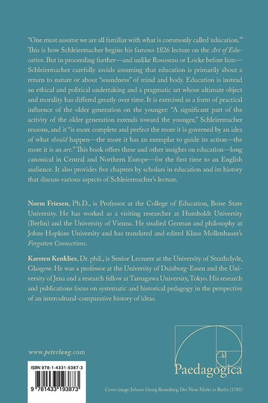 Rückseite: 9781433193873 | F.D.E. Schleiermacher¿s Outlines of the Art of Education | Taschenbuch
