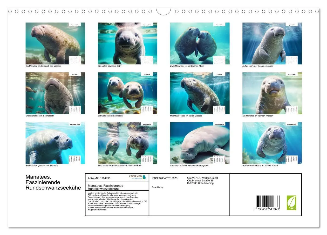 Bild: 9783457513873 | Manatees. Faszinierende Rundschwanzseekühe (Wandkalender 2026 DIN...