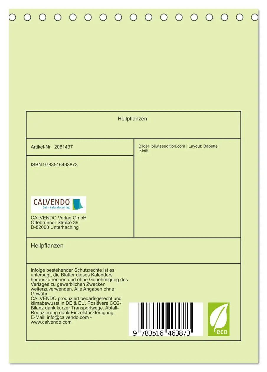 Bild: 9783516463873 | Heilpflanzen (Tischkalender 2026 DIN A5 hoch), CALVENDO Monatskalender