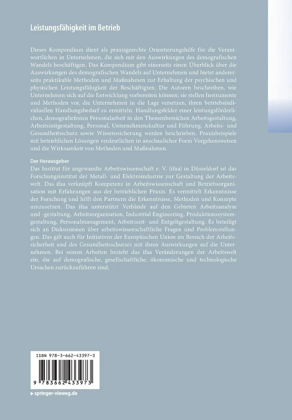 Rückseite: 9783662433973 | Leistungsfähigkeit im Betrieb | Arbeitswi | Taschenbuch | xii | 2015