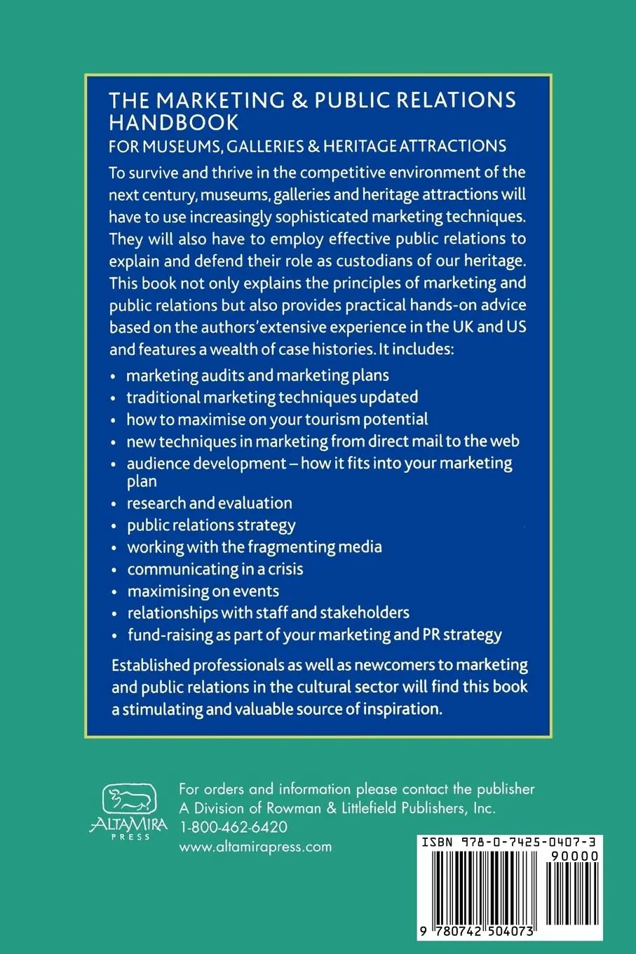 Rückseite: 9780742504073 | Marketing and Public Relations Handbook for Museums, Galleries, and...
