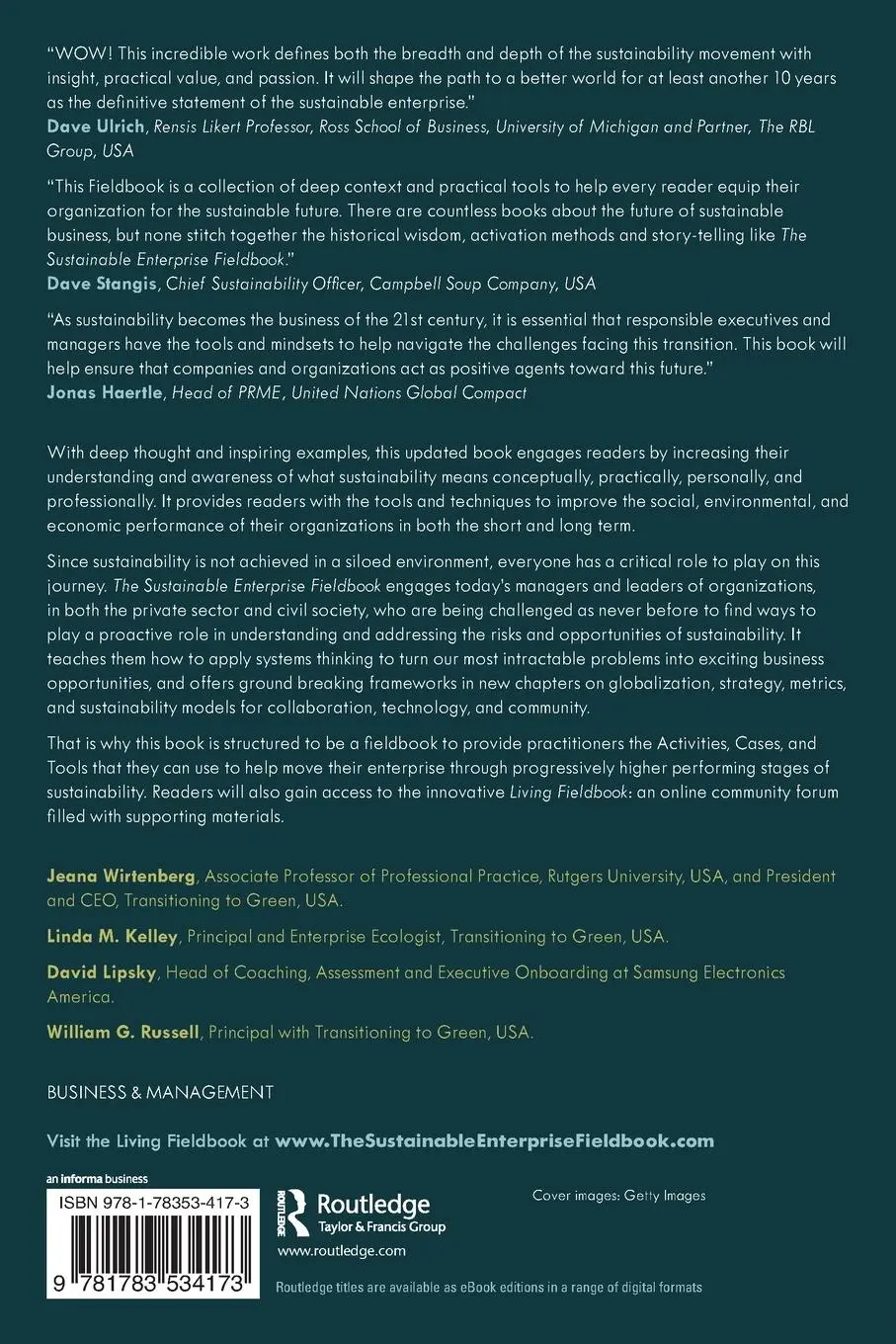 Rückseite: 9781783534173 | The Sustainable Enterprise Fieldbook | Jeana Wirtenberg (u. a.) | Buch