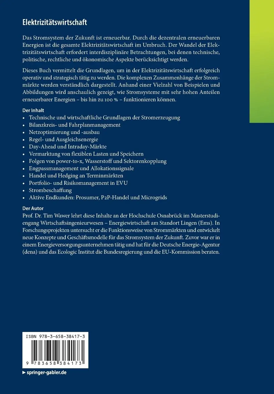 Rückseite: 9783658384173 | Elektrizitätswirtschaft | Tim Wawer | Taschenbuch | XVII | Deutsch