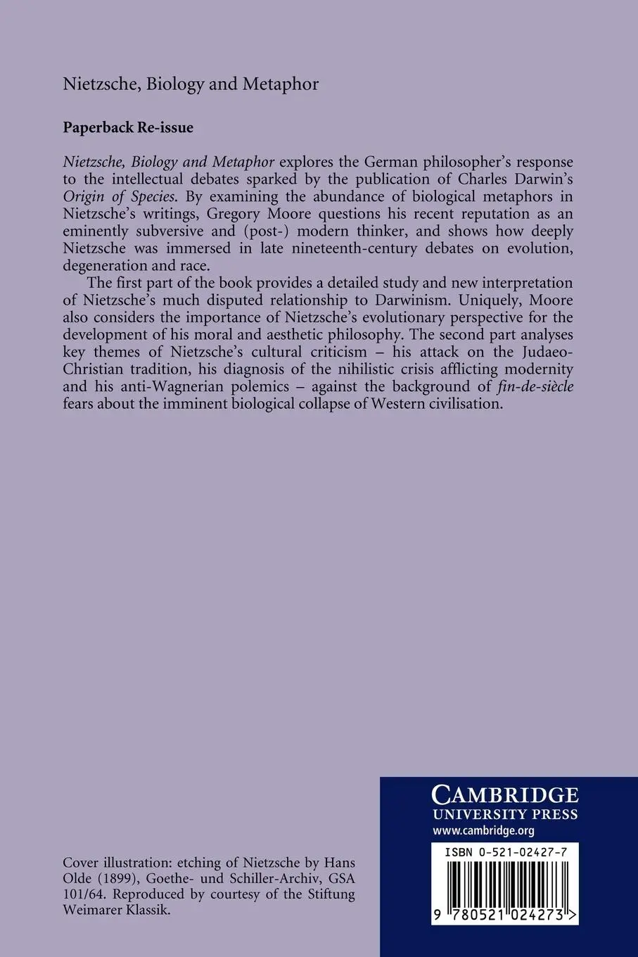 Rückseite: 9780521024273 | Nietzsche, Biology and Metaphor | Gregory Moore | Taschenbuch | 2005