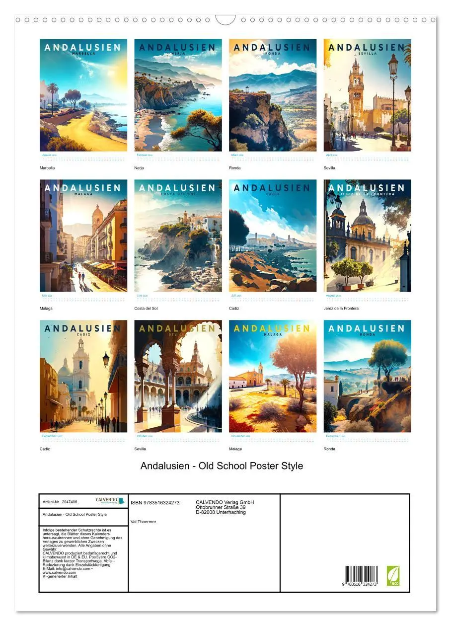 Bild: 9783516324273 | Andalusien - Old School Poster Style (Wandkalender 2026 DIN A2...