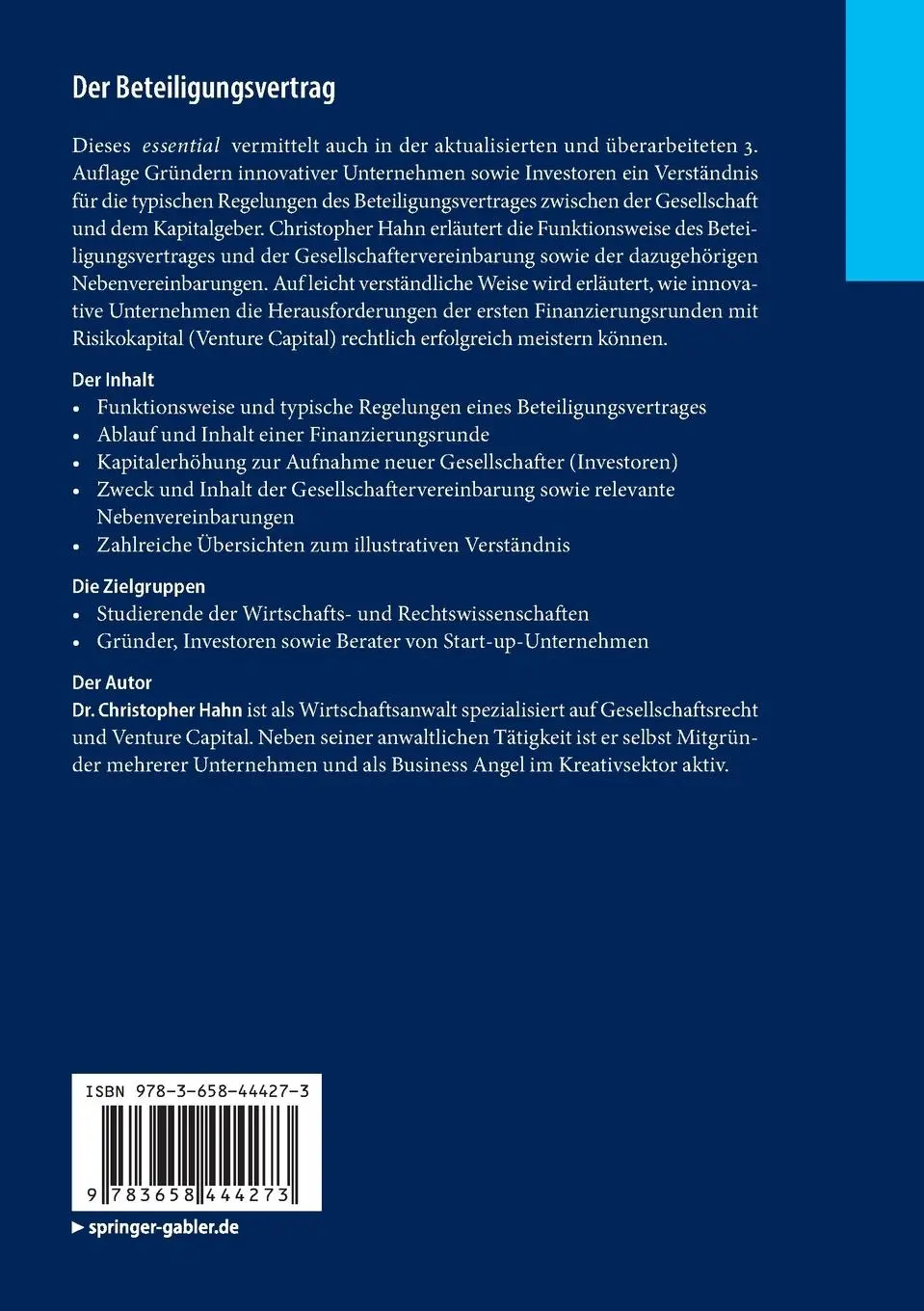 Rückseite: 9783658444273 | Der Beteiligungsvertrag | Ein Überblick für Start-ups und Investoren