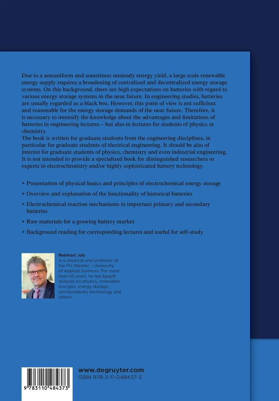 Rückseite: 9783110484373 | Electrochemical Energy Storage | Physics and Chemistry of Batteries