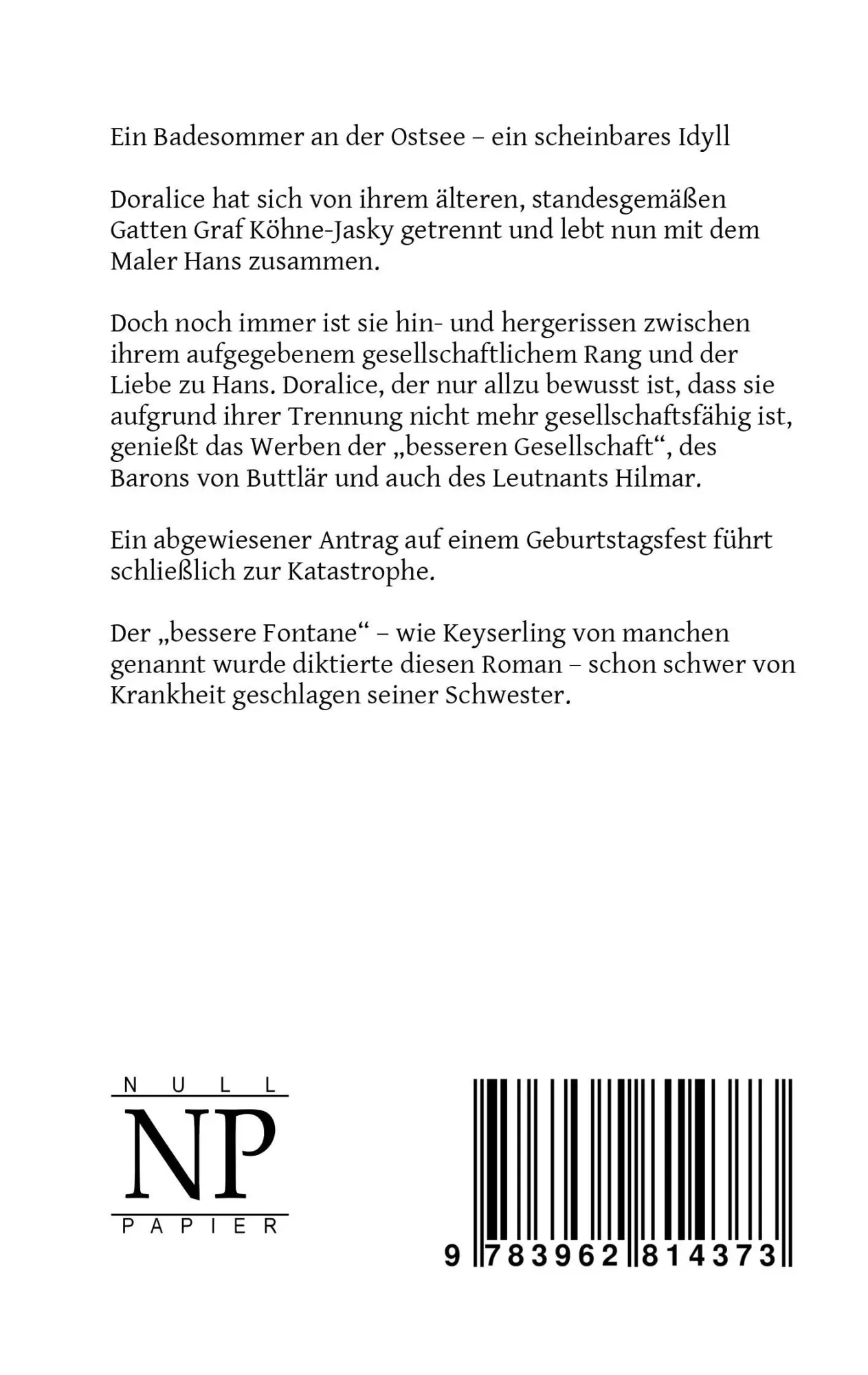 Rückseite: 9783962814373 | Wellen | Roman | Eduard Von Keyserling | Taschenbuch | 160 S. | 2024
