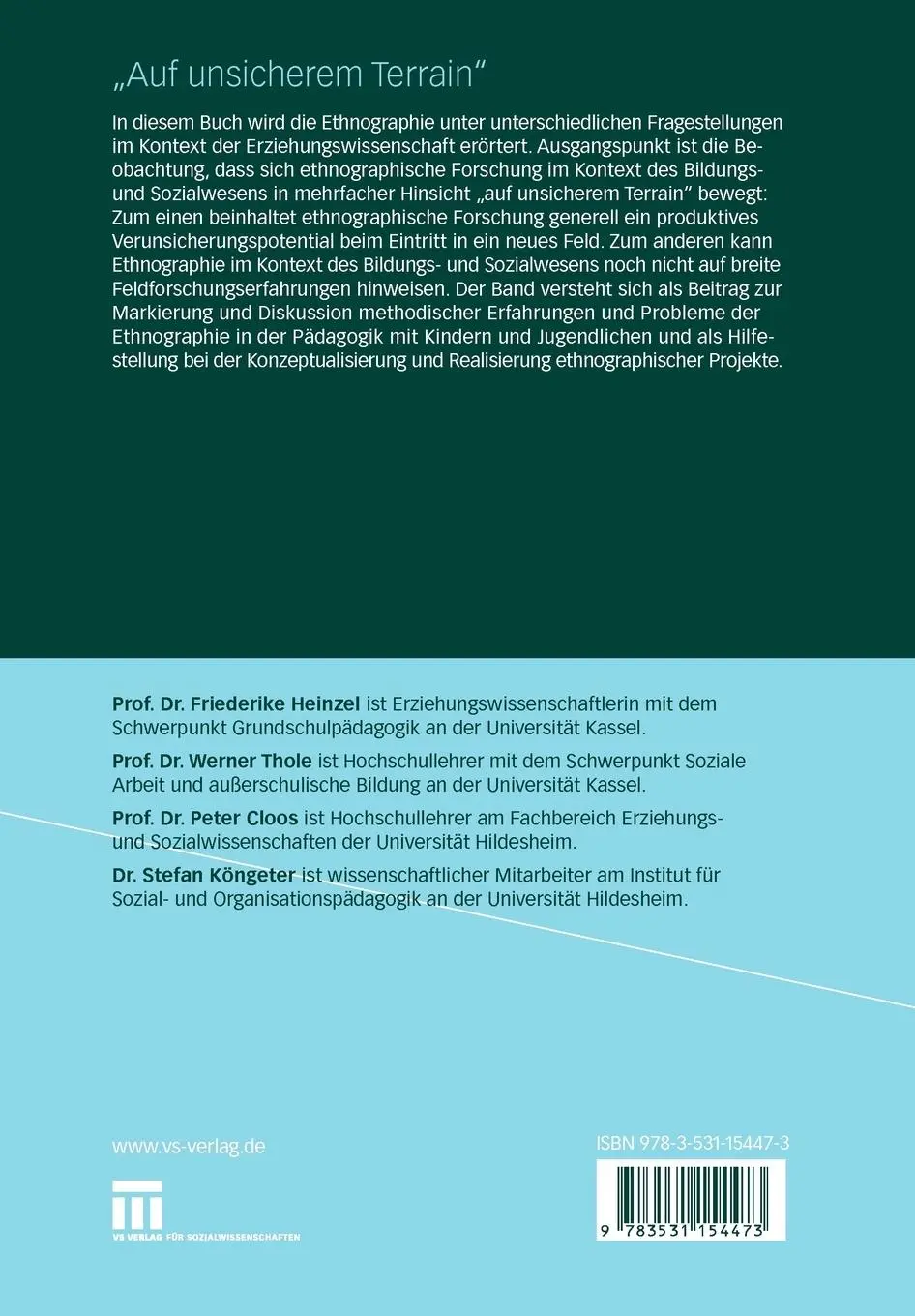 Rückseite: 9783531154473 | "Auf unsicherem Terrain" | Friederike Heinzel (u. a.) | Taschenbuch
