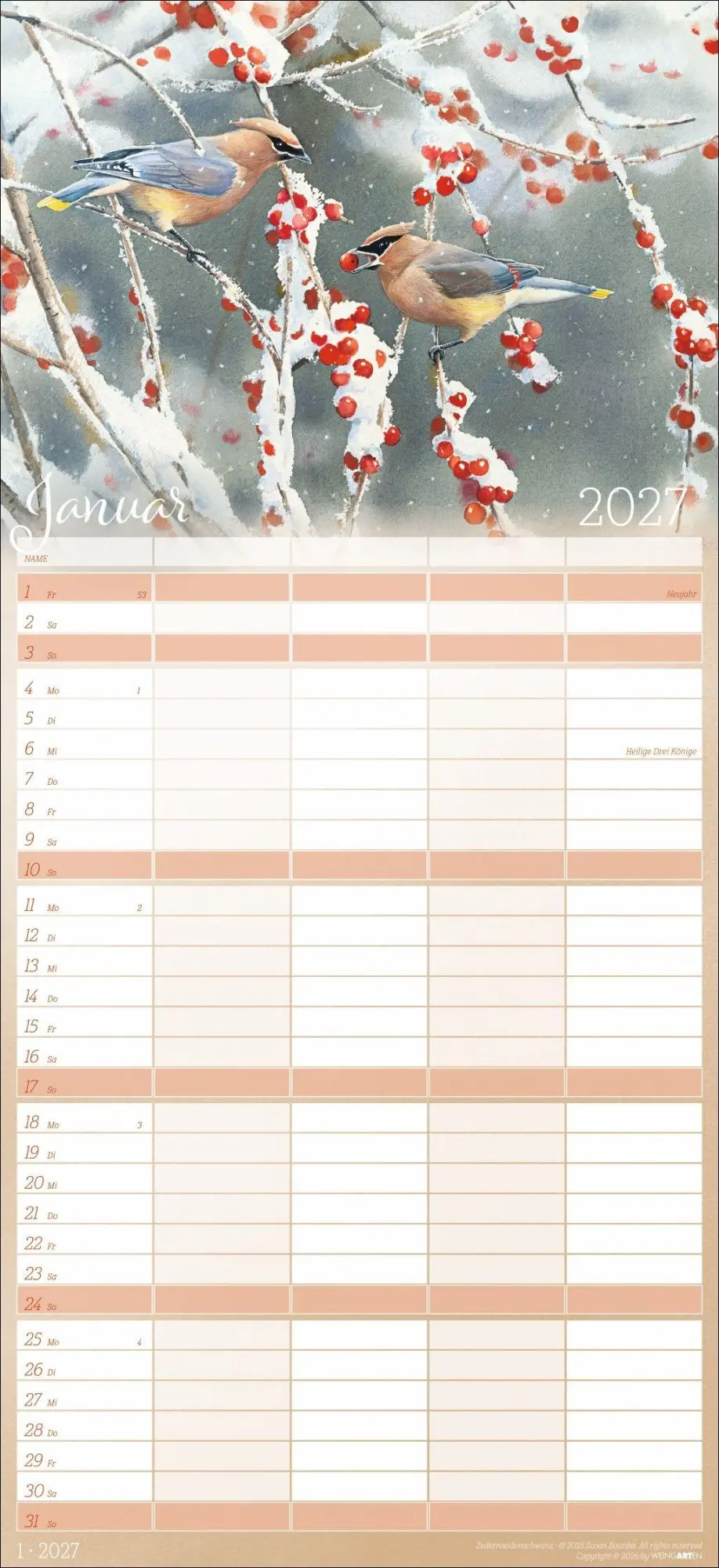 Bild: 9783839904473 | Bunte Vogelwelt Familienplaner 2027 | Susan Bourdet | Kalender | 15 S.