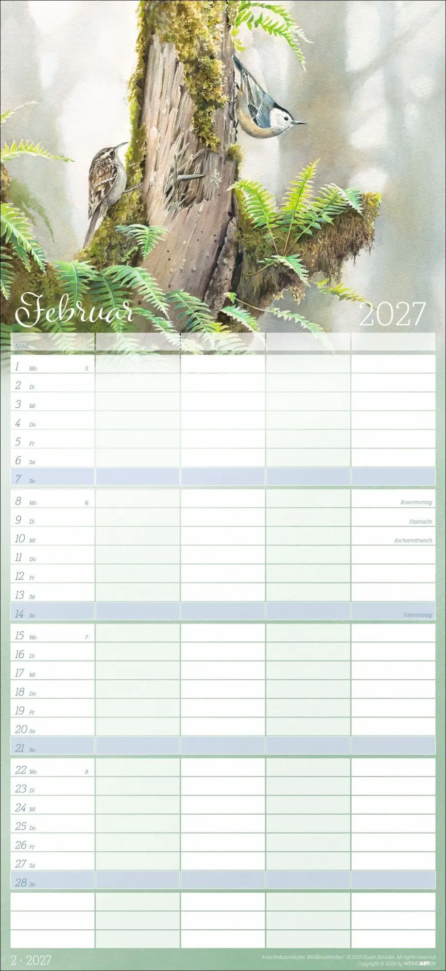 Bild: 9783839904473 | Bunte Vogelwelt Familienplaner 2027 | Susan Bourdet | Kalender | 15 S.