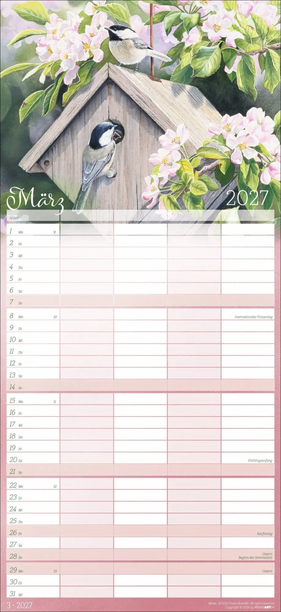 Bild: 9783839904473 | Bunte Vogelwelt Familienplaner 2027 | Susan Bourdet | Kalender | 15 S.