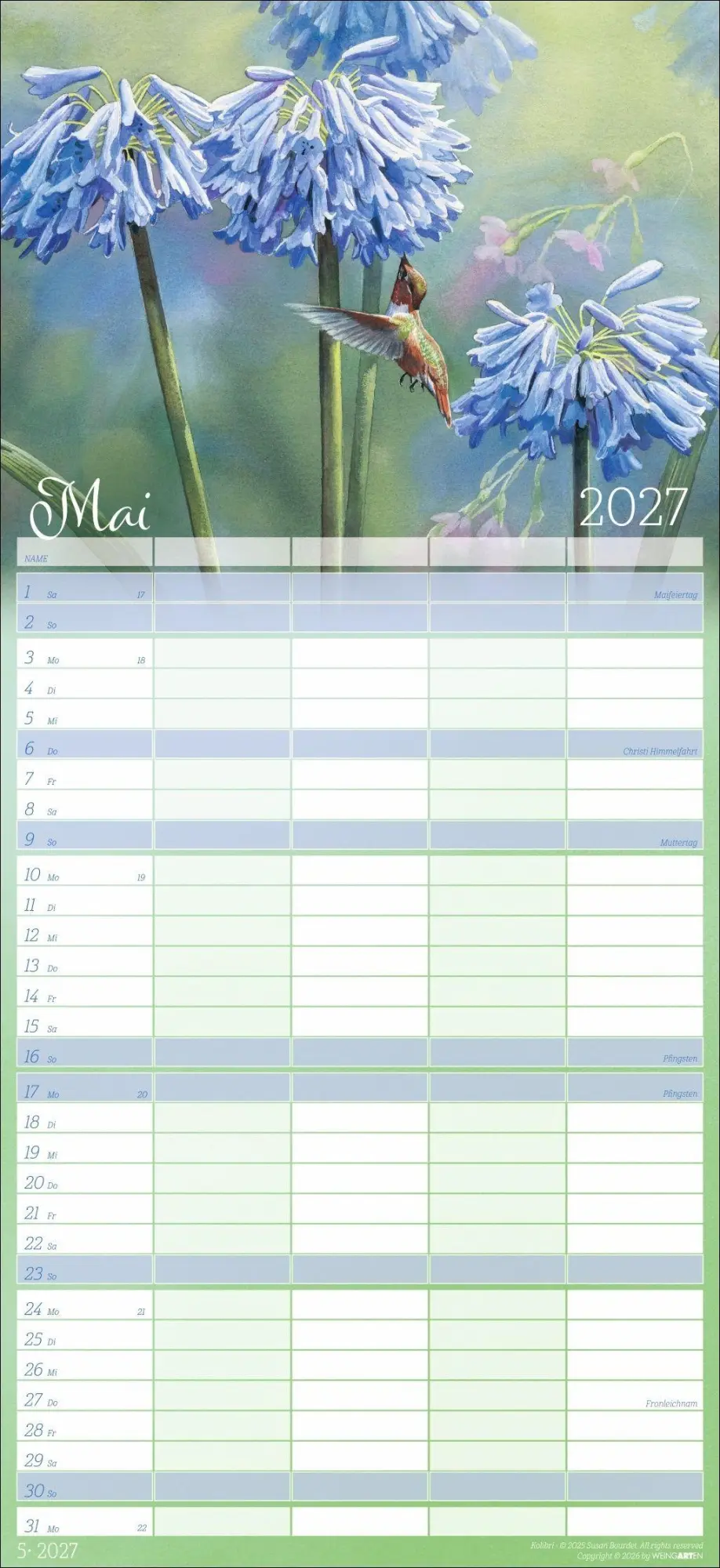 Bild: 9783839904473 | Bunte Vogelwelt Familienplaner 2027 | Susan Bourdet | Kalender | 15 S.