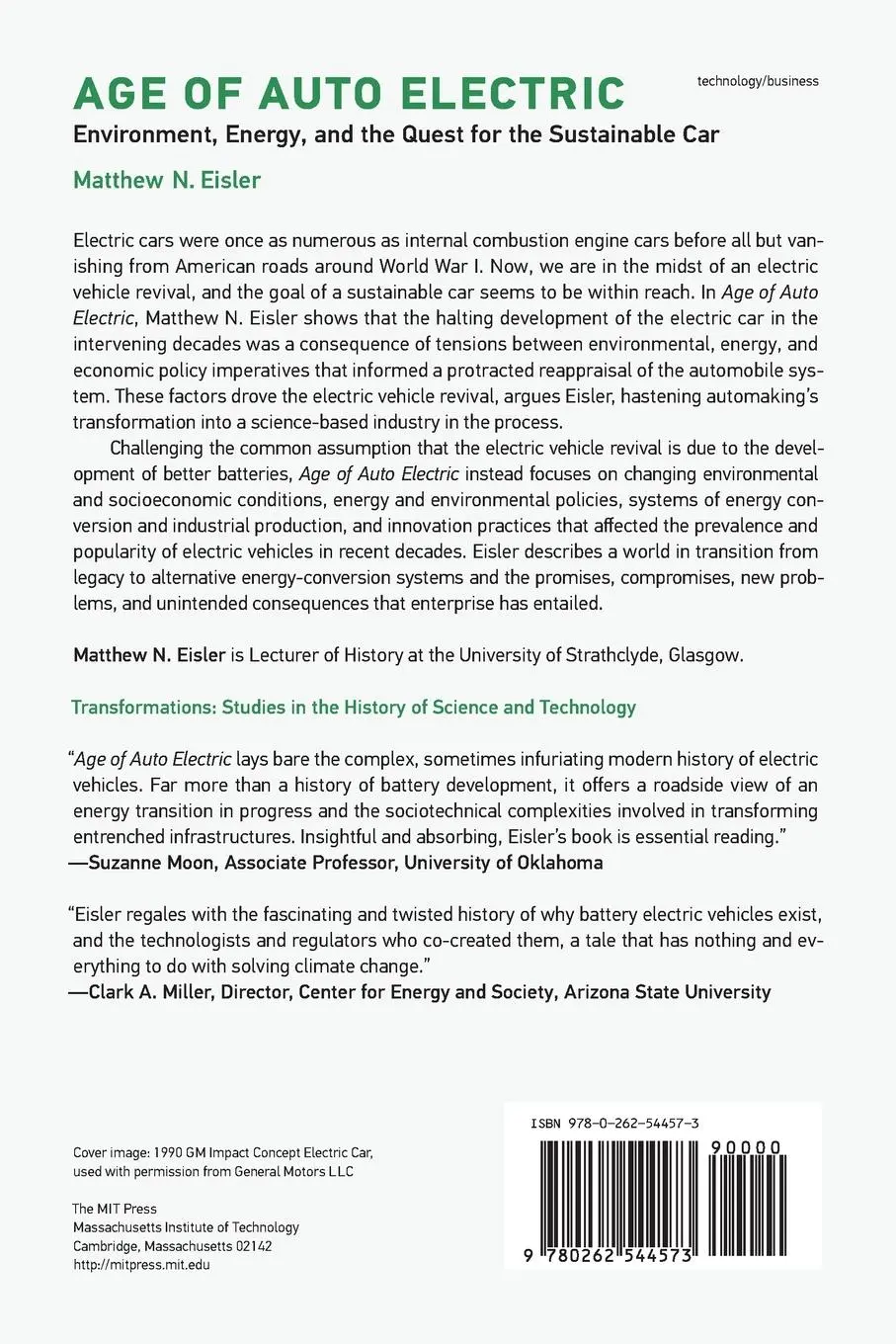 Rückseite: 9780262544573 | Age of Auto Electric | Matthew N. Eisler | Taschenbuch | Englisch