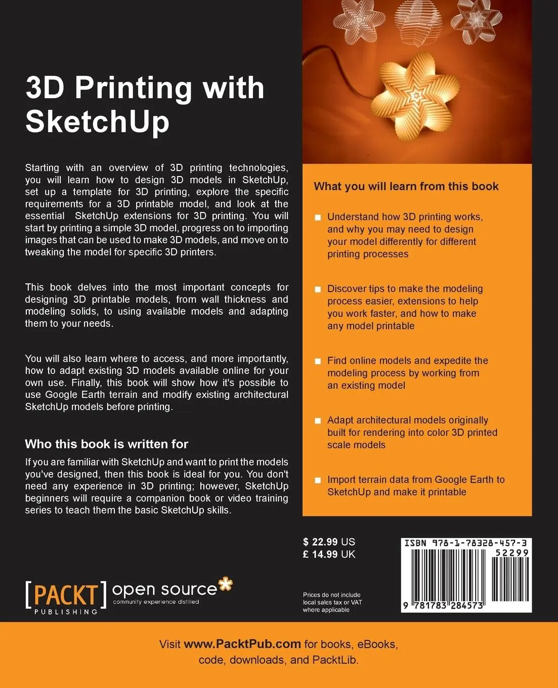 Rückseite: 9781783284573 | 3D Printing with Sketchup | Marcus Ritland | Taschenbuch | Englisch