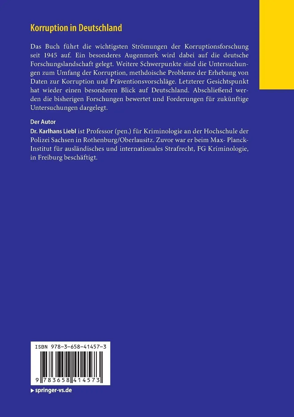 Rückseite: 9783658414573 | Korruption in Deutschland | Karlhans Liebl | Taschenbuch | xi | 2023
